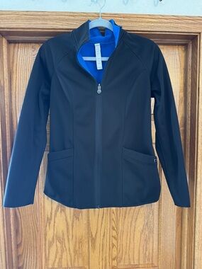 Black Women's Zip-scrub Jacket with Blue Lining